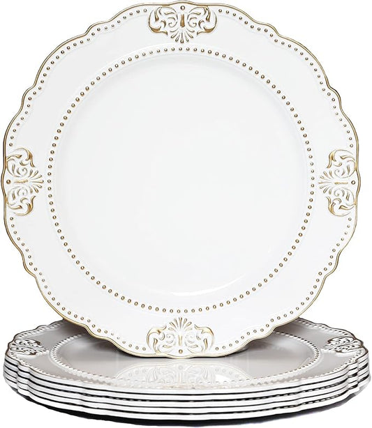 Spsyrine White Charger Plates with Gold Rim Set of 6, 13" Plate Chargers for Dinner Plates, Wedding, Party