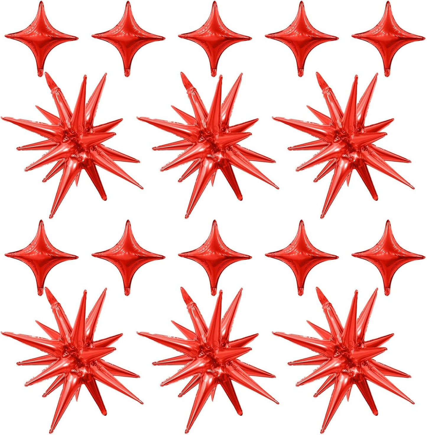Red Star Balloons,6Pcs 22Inch Explosion Star Balloons and 10Pcs 10Inch Four Angle Balloon Kit for Christamas New Year Birthday Anniversary Party Decorations