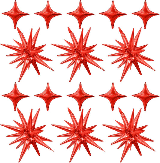 Red Star Balloons,6Pcs 22Inch Explosion Star Balloons and 10Pcs 10Inch Four Angle Balloon Kit for Christamas New Year Birthday Anniversary Party Decorations