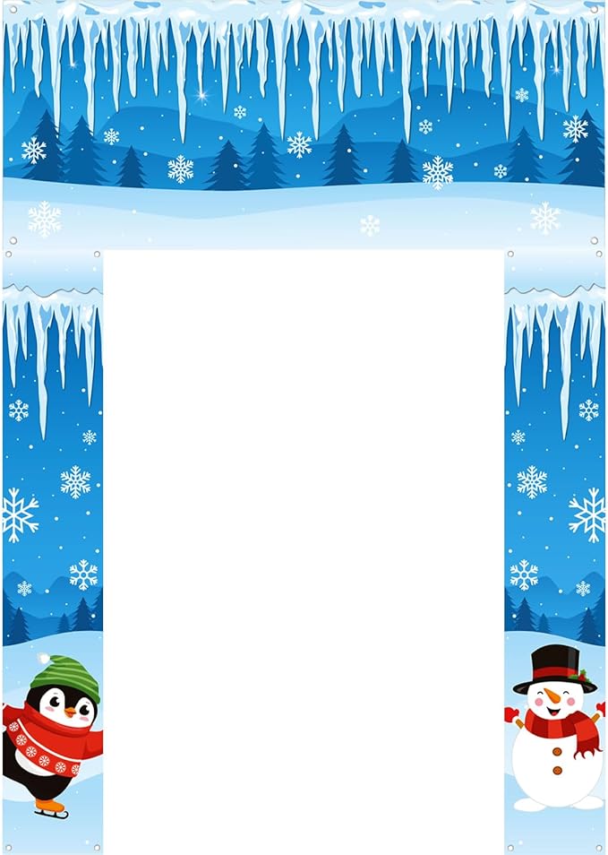 Winter Party Door Banner Classroom Door Cover Snow Wonderland Porch Decor Winter Birthday Decorations Photography Backdrop for Holiday Christmas Snowflake Party (Penguin Snowman)
