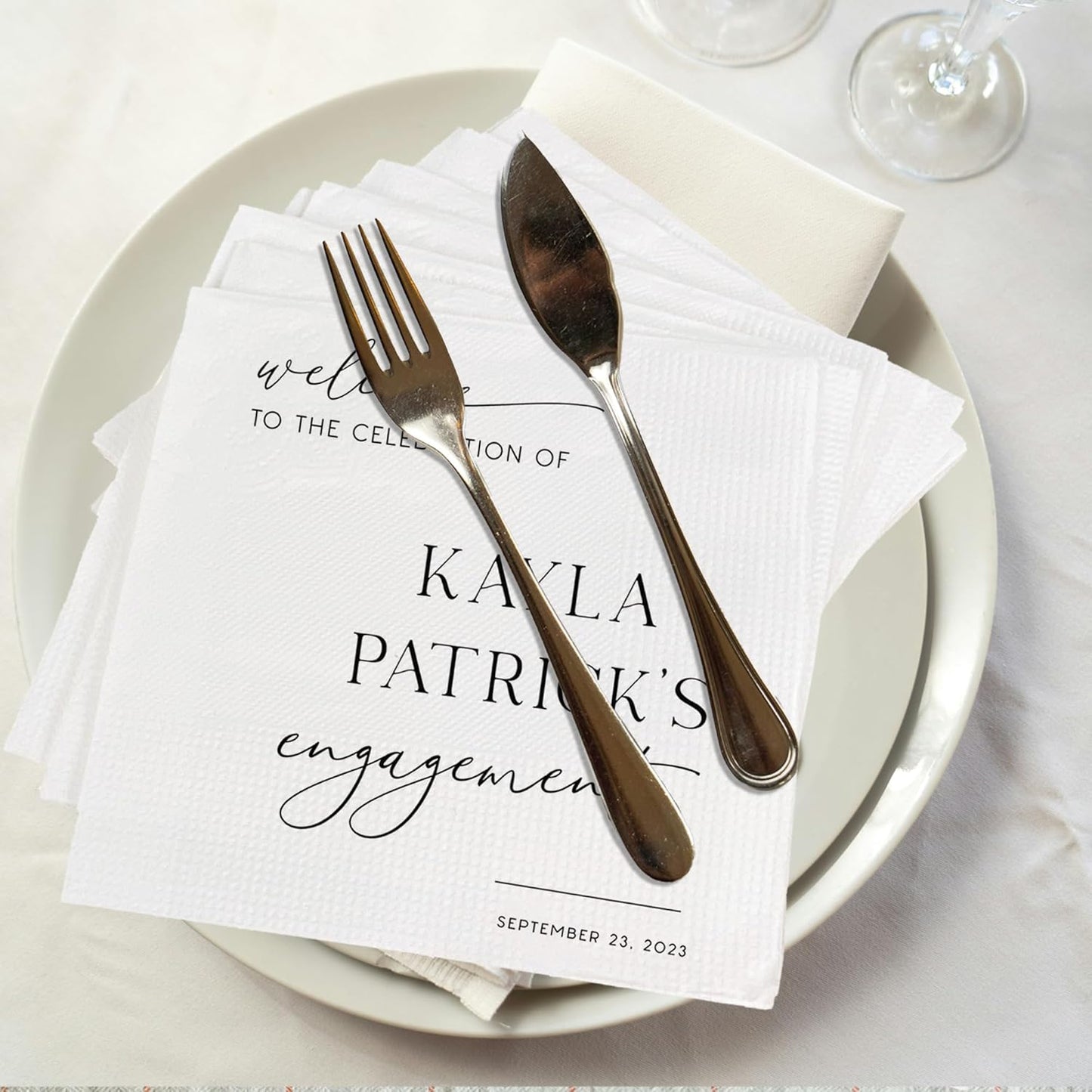 Luxury Custom 15pcs Engagement Napkins, White, 2-Ply, Paper, DS 5, 1 Count