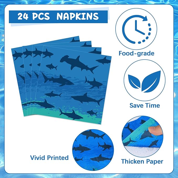 96PCS Shark Birthday Paper Plates Napkins Forks Set for Ocean Shark Themed Party Disposable Decor Under the Sea Party Tableware Sets for Baby Shower Ocean Animal Theme Party Decorations