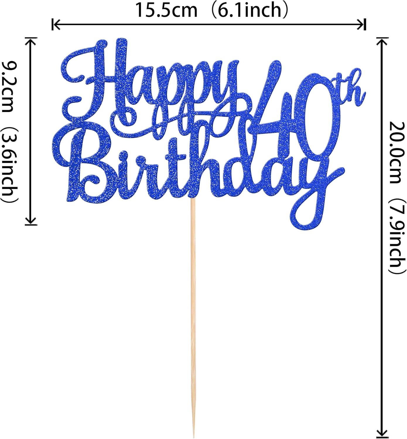1 PCS Happy 40th Birthday Cake Topper Glitter Cheers to 40 Years Birthday Cake Pick 40 Fabulous Cake Decoration for Happy 40th Birthday Anniversary Party Decorations Supplies Blue