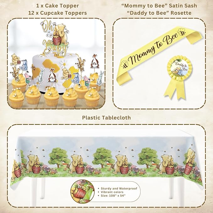 Winnie Baby Shower Decorations – the Pooh Balloons, Backdrop, Welcome Baby Banner, Tablecloth, Cake Toppers, Pompoms, Sash & More – Classic Pooh Baby Shower Theme Party Decor