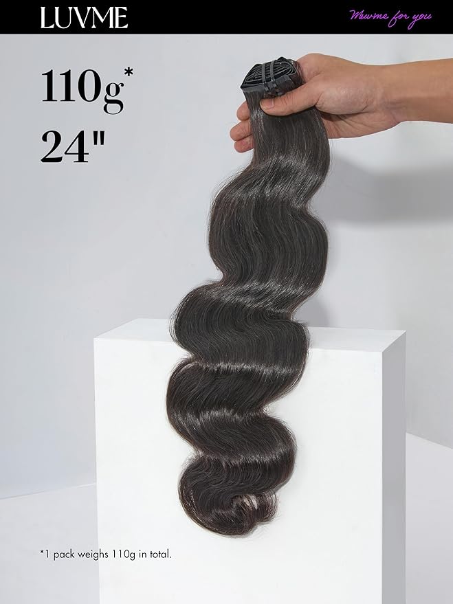LUVME Body Wave Seamless Clip in Hair Extensions 110g, 18 Inch Natural Black, 100% Real Remy Human Hair, Soft Full Volume, Easy Clip Ins for Daily Wear, Work, Parties & Weddings