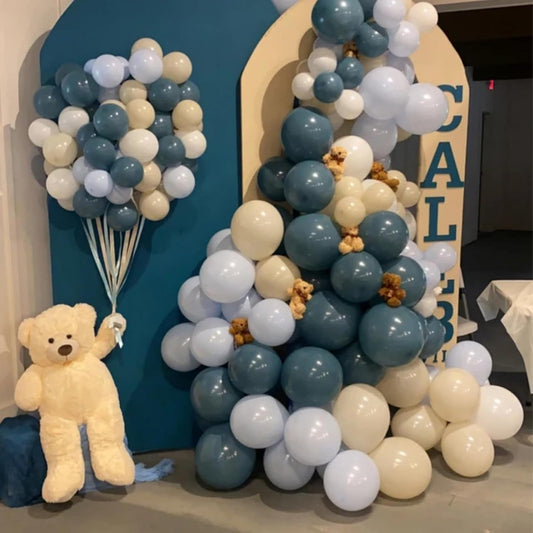 Blue White Balloons Dusty Blue White Beige Balloons 60PCS 12INCH Slate Blue Balloon for Bear Birthday Party Decorations Retro Sage Sea Pastel Blue Helium Latex Balloon for Boho Wedding Baby Shower