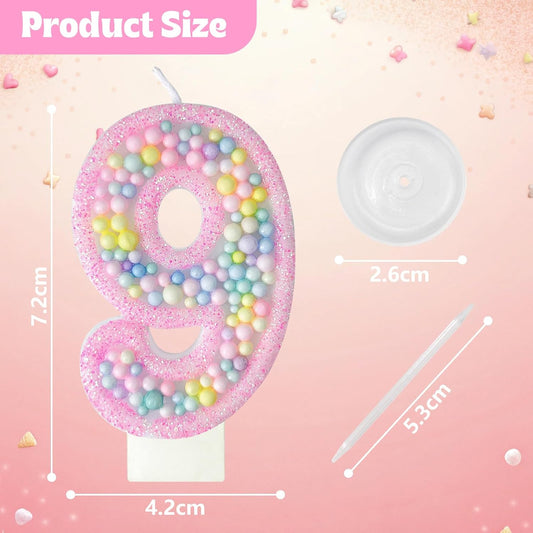 Zlongron Birthday Number Candles, Handmade Macaron 3D Flash Number 9 Candle, Suitable for Girls and Boys' Birthdays, Weddings, Anniversaries, Theme Party Cake Decorations