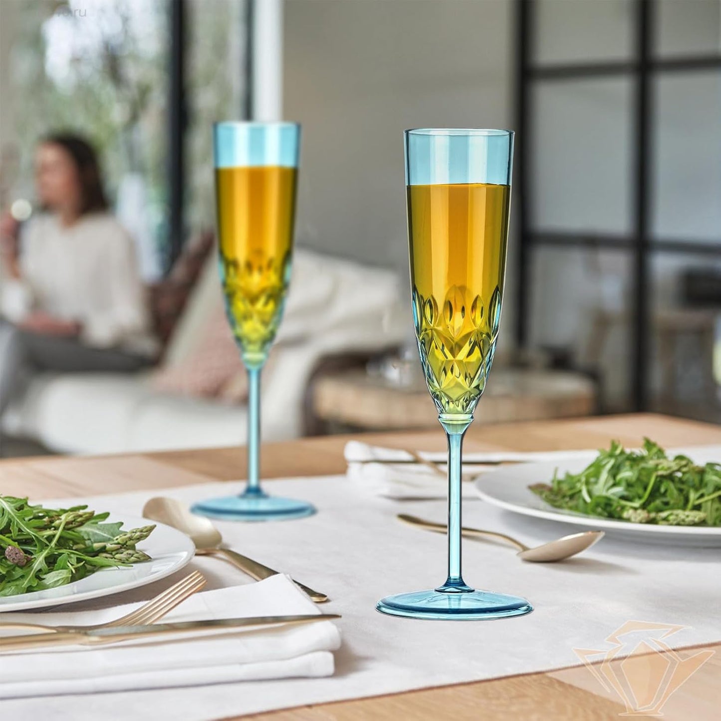 48 Pack Plastic Champagne Flutes, Shatterproof Reusable Fancy Crystal Clear Champagne Glasses, 5 oz Acrylic Unbreakable Elegant Party Drinking Cocktail Wine Glasses Wedding Birthday Bar Goblets Blue