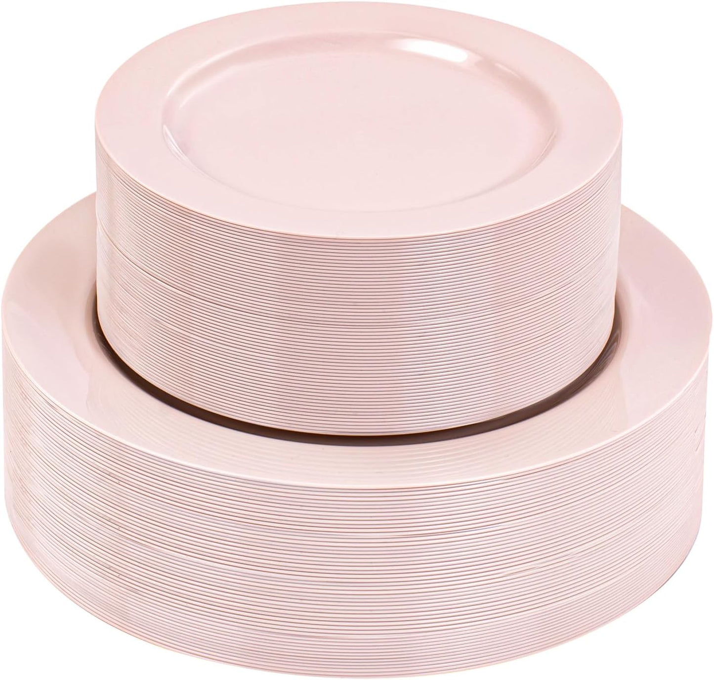 FLOWERCAT 100PCS Pink Plastic Plates - Heavy Duty Pink Party set Disposable serve for 50 guests -10 inch Dinner + 7 inch Dessert/Salad Plates for Easter,Birthday Party,Mother's Day