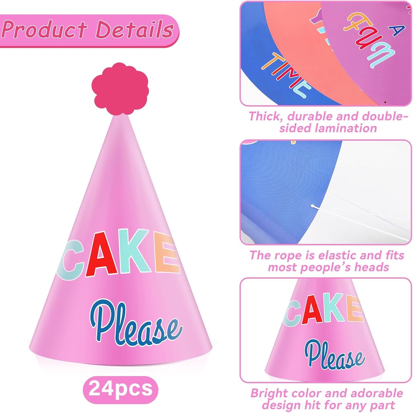 24PCS Colorful Party Hats for Happy Birthday Party Supplies Rainbow Themed Party Cone Hats Colorful Paper Hats Party Decorations for Kids and Adults Birthday Baby Shower Bridal Shower Party Favor