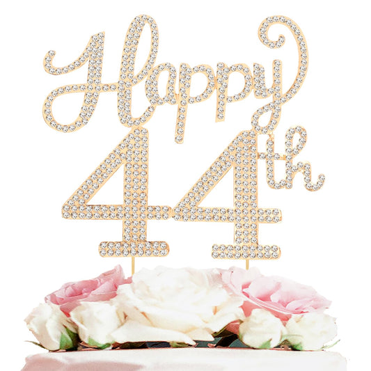 Happy 44th Birthday Decorations,44th Birthday Gold Rhinestone Cake Topper - Cheers to 44 Years Old Bday Party Metal Sparkly Cake Centerpieces Sign.