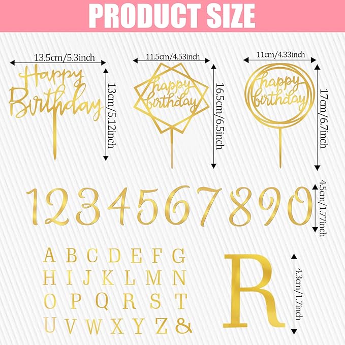 40PCS Gold Letters for Cake, Acrylic Cake Topper Letters, A-Z Alphabet and 0-9 Number for Cake Decorating, Happy Birthday Cake Toppers, DIY Personalized Name Cake Toppers for Birthday Party
