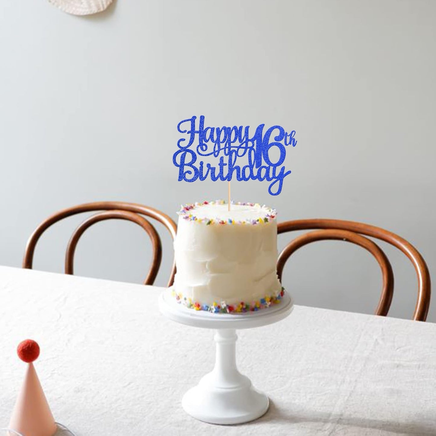 1 PCS Happy 16th Birthday Cake Topper Glitter Cheers to 16 Years Birthday Cake Pick Sweet 16 Fabulous Cake Decoration for Happy 16th Birthday Theme Party Decorations Supplies Blue