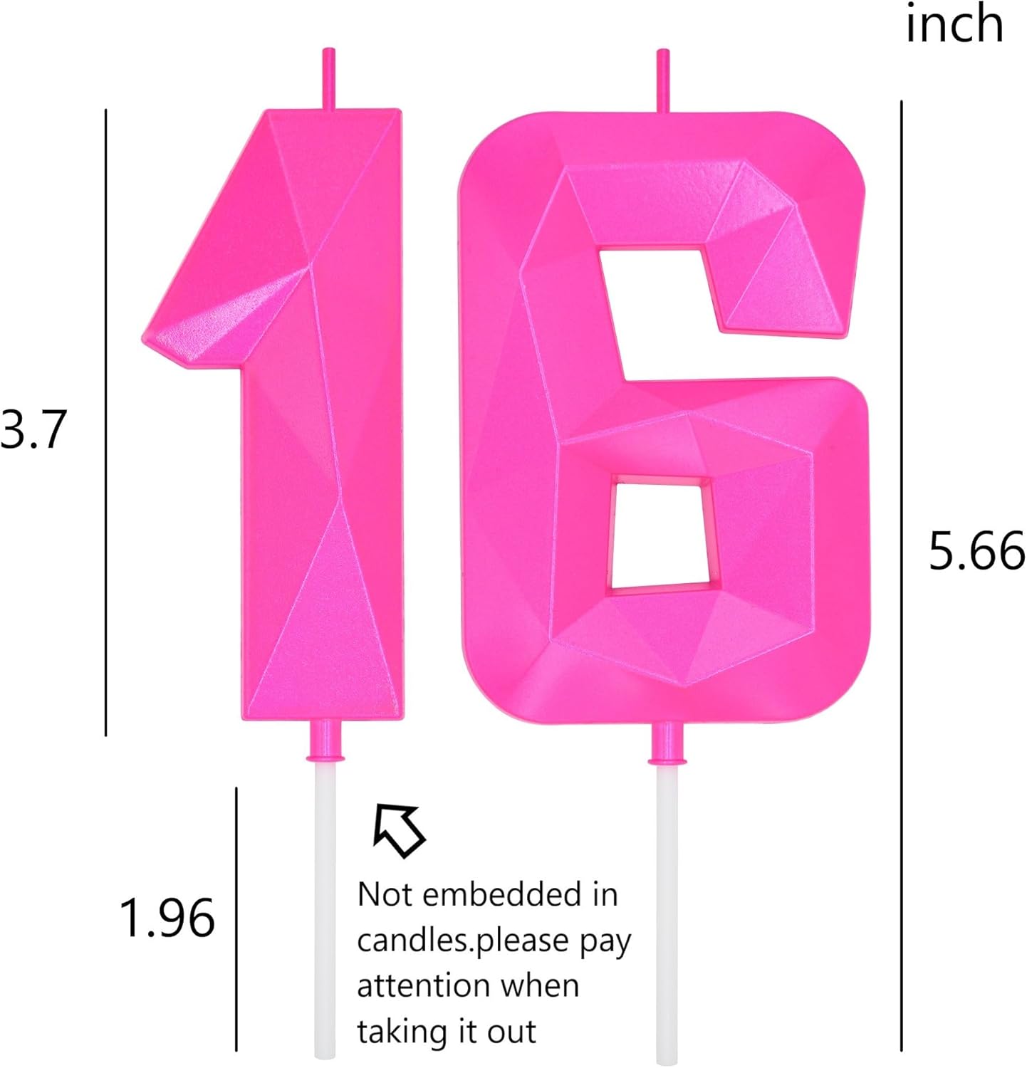 DERVENTA Large Birthday Candle Number 3D Pink 3.7 inch Party Celebration Anniversary Decoration Cake Topper 1 Piece (Number 16 Pink)