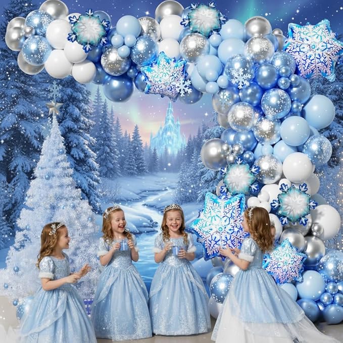 Snowflake Balloon Arch Garland Kit 182pcs, Frozen Balloon Arch Kit Silver Blue White Wonderland Balloons for Winter Wonderland Christmas Baby Shower Snow Princess Birthday Party Decorations