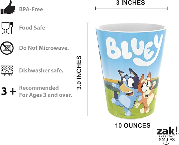 Zak Designs 5-Piece Dinnerware Set, Bluey - Durable Plastic & Stainless Steel - Includes Tumbler, 8-Inch Plate, 6-Inch Bowl, Fork & Spoon - Suitable for Kids Ages 3+
