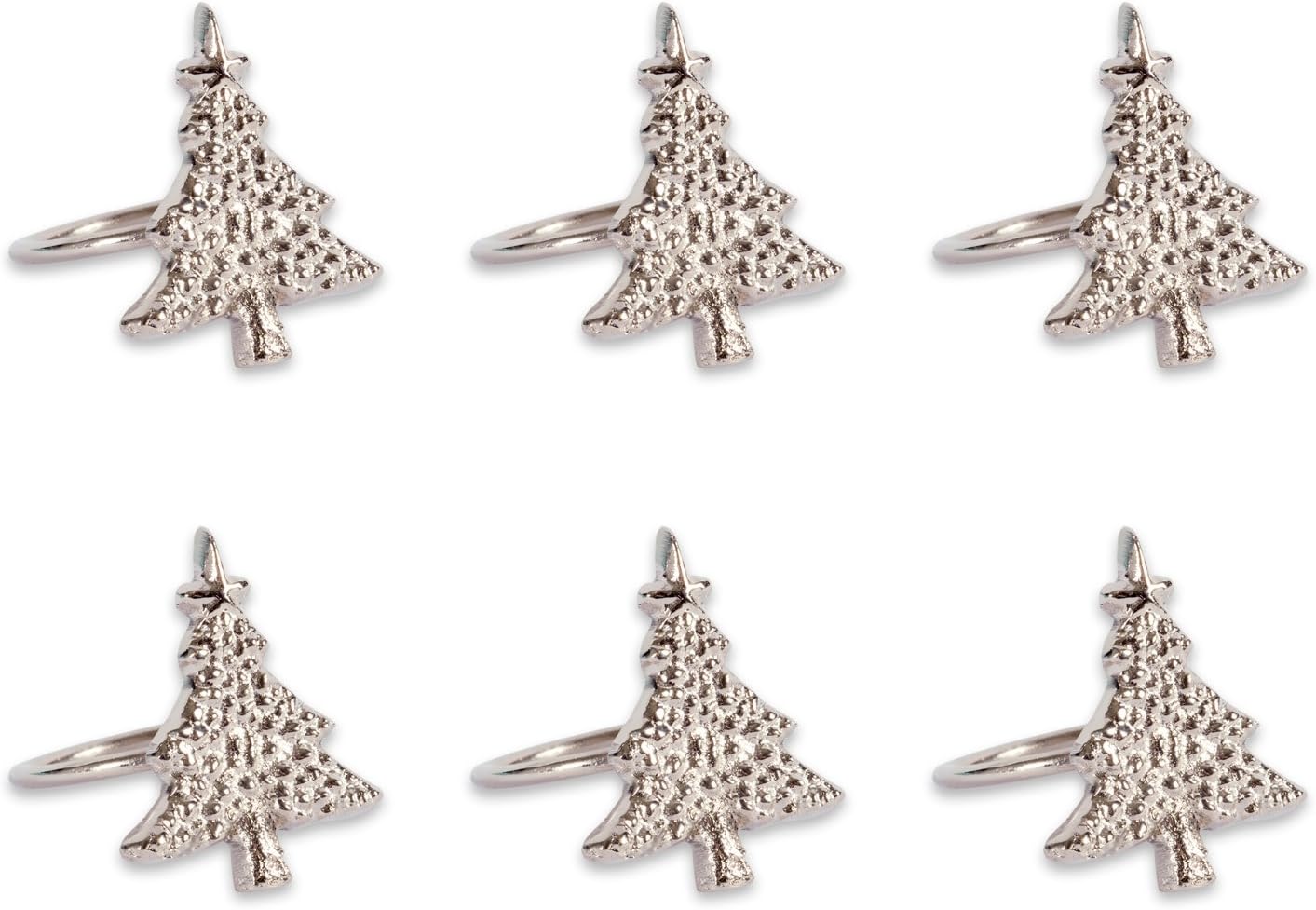 DII Christmas Thanksgiving Holiday Tabletop Décor Collection Decorative Napkin Ring Holder Set, 2" Diameter, Silver Christmas Tree, 6 Piece
