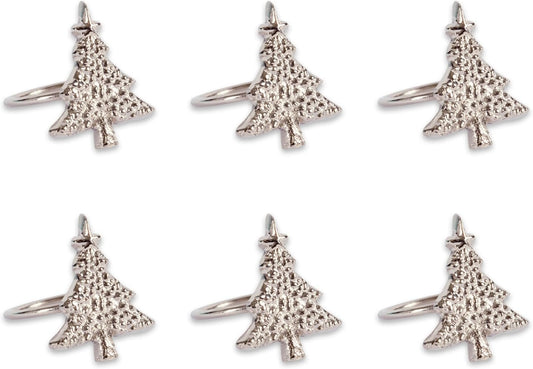 DII Christmas Thanksgiving Holiday Tabletop Décor Collection Decorative Napkin Ring Holder Set, 2" Diameter, Silver Christmas Tree, 6 Piece