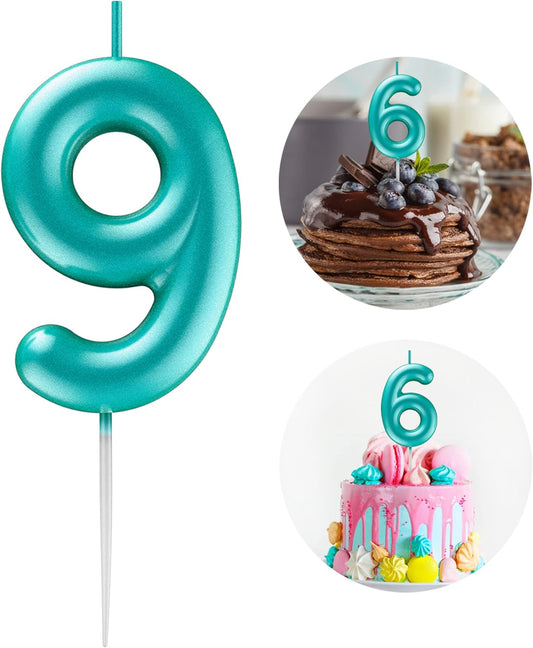Blue Number 9 Candle Happy Birthday 3D Number Candles for Birthday Cake Party Decoration Wedding Anniversary Celebration Supplies