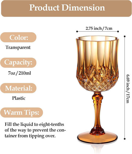 XUWAIDSGN 7oz Plastic Vintage Wine Glasses Drinking Glasses Unbreakable Wedding Glassware Crystal Water Goblets Reusable Drinkware Vintage Champagne Flutes (48, Brown)