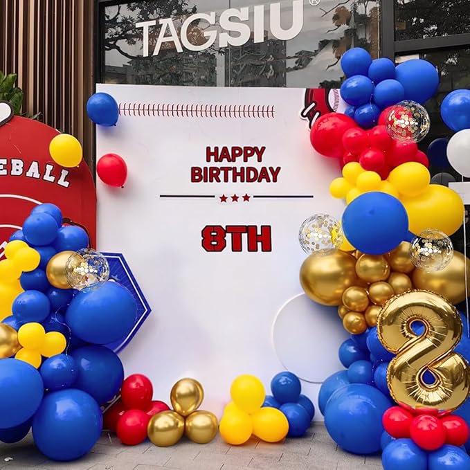 Red Blue Yellow Balloons Garland Arch Kit, 167Pcs Latex Balloons Different Sizes for Snow Beauty White Birthday Bridal Baby Shower Wedding Carnival Circus Cartoon Theme Party