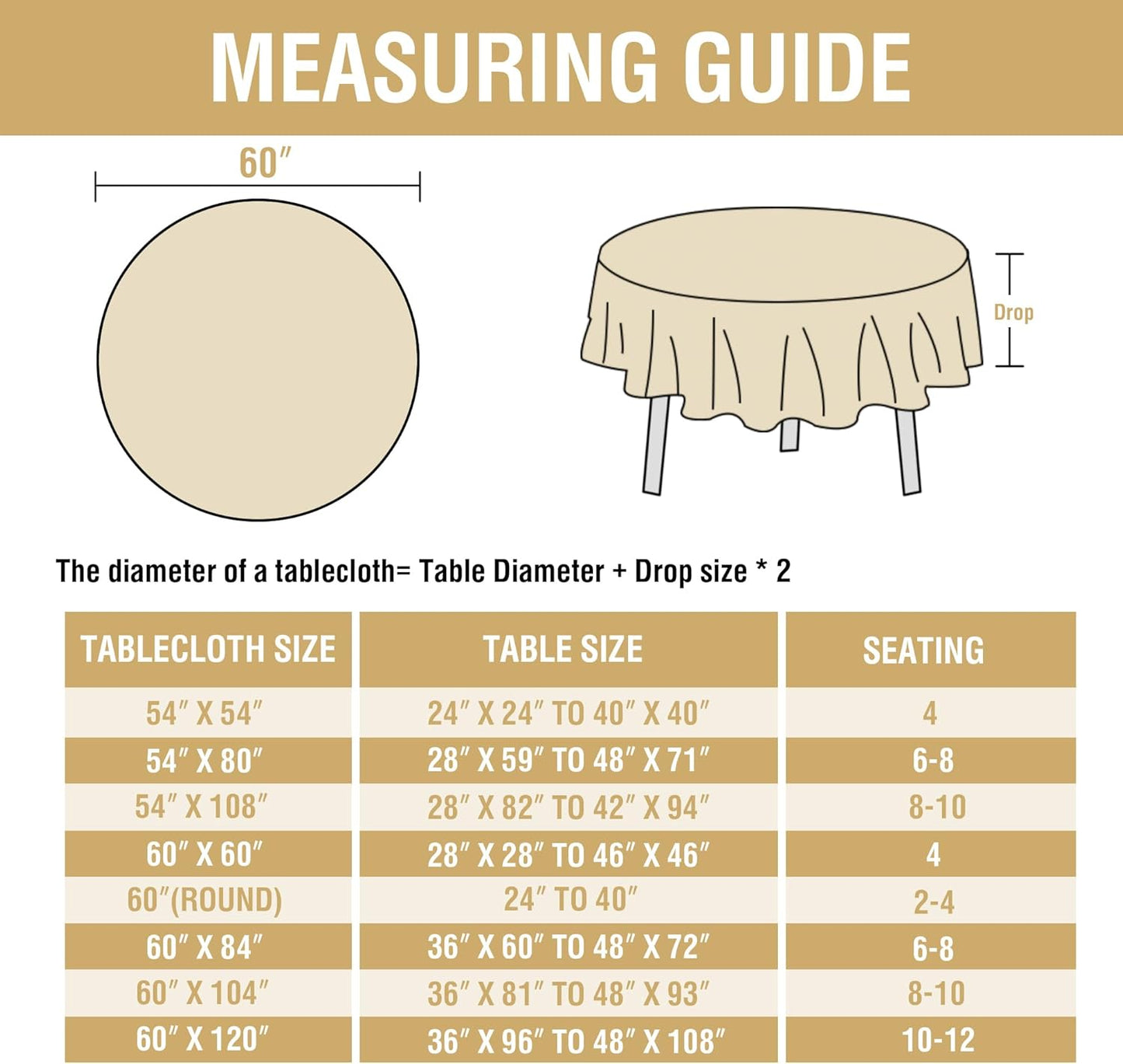 H.VERSAILTEX Linen Table Cloths Round 60 Inch Premium Tablecloth Spill-Proof Waterproof Table Cover for Dining Buffet Feature Extra Soft and Thick Fabric Wrinkle Free, Natural