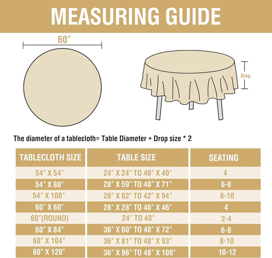 H.VERSAILTEX Linen Table Cloths Round 60 Inch Premium Tablecloth Spill-Proof Waterproof Table Cover for Dining Buffet Feature Extra Soft and Thick Fabric Wrinkle Free, White