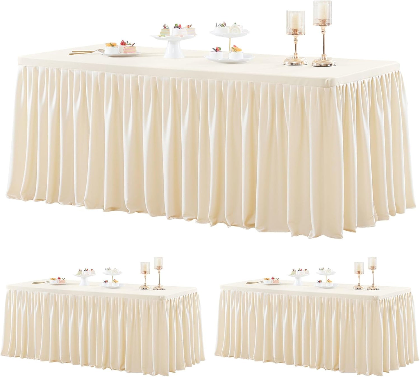 3 Pack Light Champagne Polyester Table Clothes for 6 Foot Rectangle Tables, Wrinkle Free Fitted Table Cover with Pleated Ruffle Table Skirt for Party Baby Shower Wedding Birthday Event Display