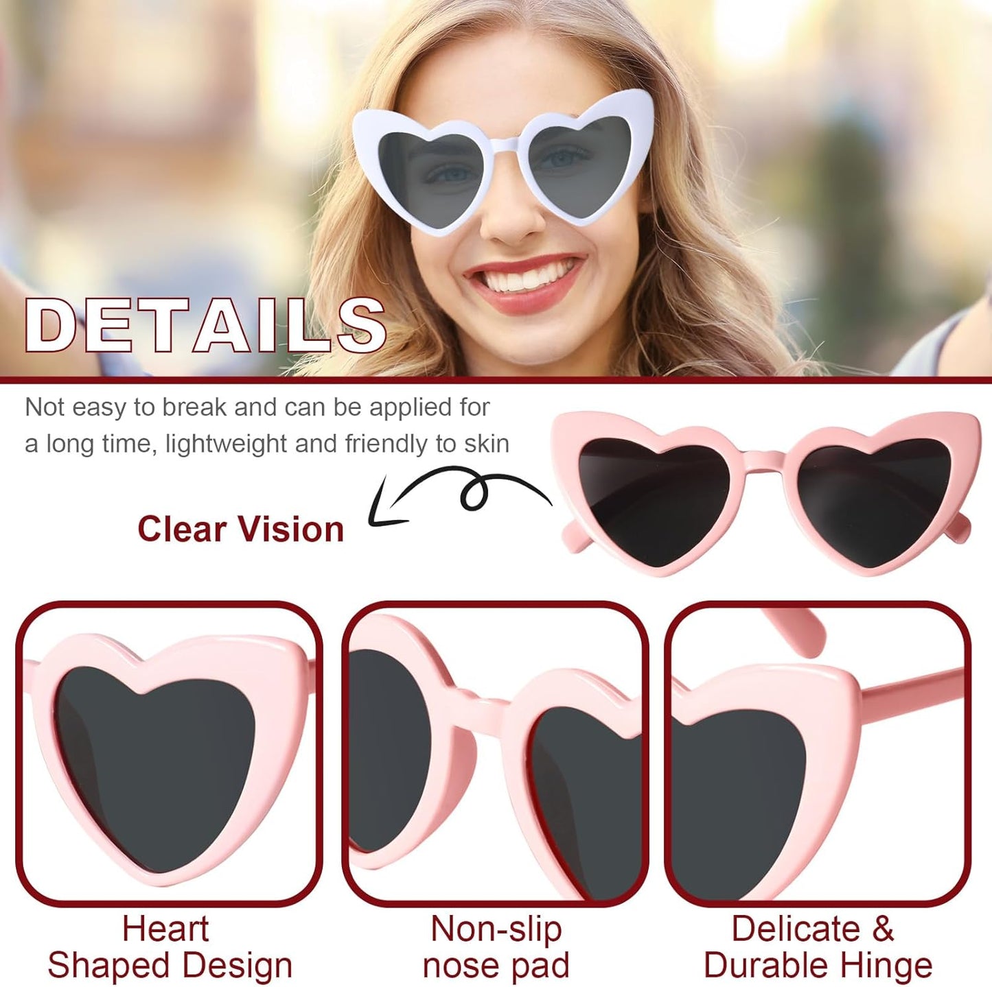 AEAHALY Pink White Black Heart Sunglasses for Women Vintage Bride Heart Shaped Sunglasses Wedding Party Accessories