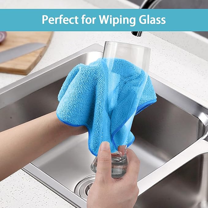 HOMEXCEL Blue Microfiber Cleaning Cloth, 100 Pack Cleaning Towels for Kitchen, Lint Free, Scratch-Free, Highly Absorbent, and Reusable Cleaning Rags for House, Window and Glass, Cars, 11.5 X11.5 inch