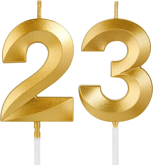 Birthday Candles, 1.96 Inch Number 23 Happy Birthday Candles, Number Candles Decoration for Birthday Party and Anniversary Celebration(Champagne Gold)