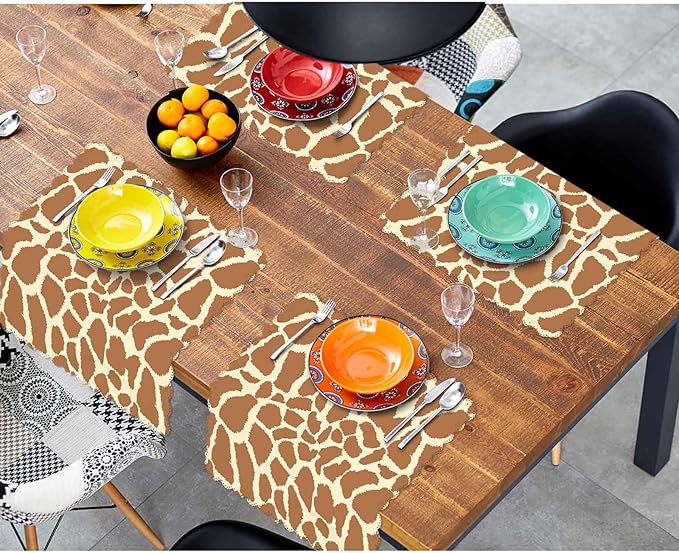 Animal Prints Brown Table Napkins Cloth Set of 4 Soft Giraffe Skin Texture Irregular Geometry Shape Fashion Washable and Reusable Dinner Napkins for KitchenWeddings Parties 18 x 18 inch