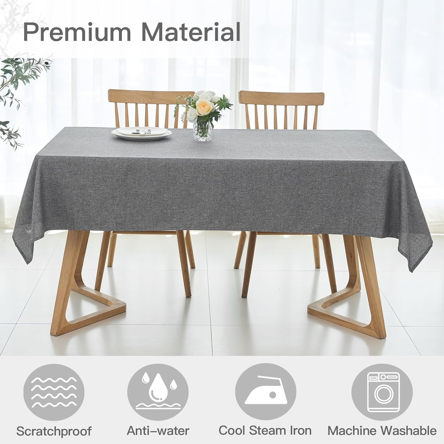 maxmill Linen Textured Rectangular Tablecloth Water Resistant Wrinkle Free Spillproof Stain Proof Table Cloth for Dining Room Decoration, Banquet Party Wedding Holiday Dinner, 60 x 84 Inch, Dark Grey
