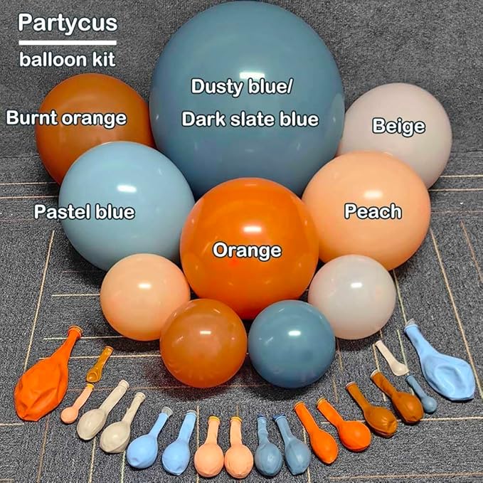 Orange Blue Balloon Arch Kit Double Stuffed Dusty Pastel Blue Burnt Orange Peach Beige Boho Balloon Garland for Neutral Baby Shower Birthday Bridal Wedding Party Decoration