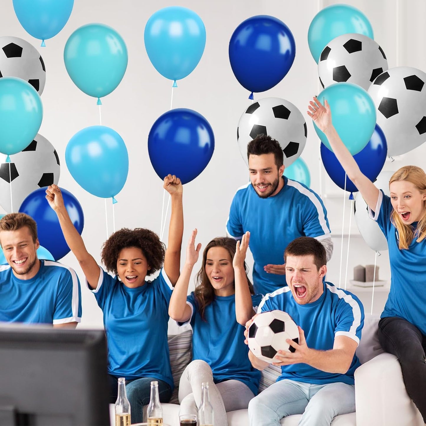 30pcs Soccer Balloon Blue,Soccer Print Balloon Set,Football Party Birthday Decorations,12 Inch Football Latex Balloons for Boys Kids Soccer Sport Theme Party Decorations