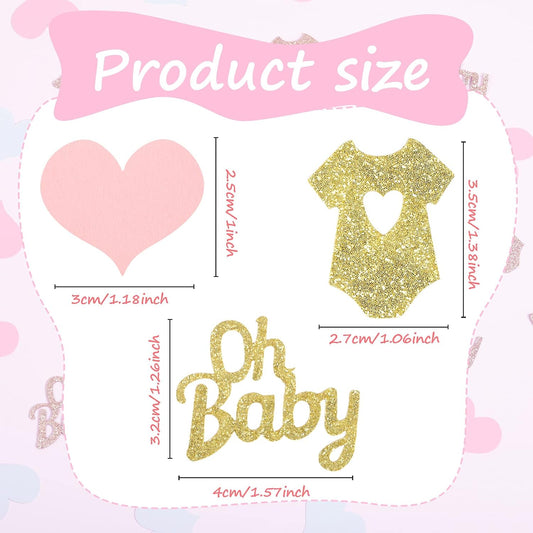 240 Pieces Gender Reveal Confetti Baby Shower Heart Glitter Baby Clothes Confetti Party Table Decoration for Gender Reveal Party Table Wedding Decor(Pink, Blue, Gold)
