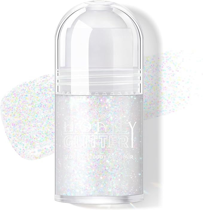 HOSAILY Roll-on Holographic Body Glitter Gel for Face Hair, Chameleon Color Changing Glitter Gel Under Light, Chunky Mermaid Sequins Festival Party Rave Accessories Shimmer Makeup (13# Dazzle)