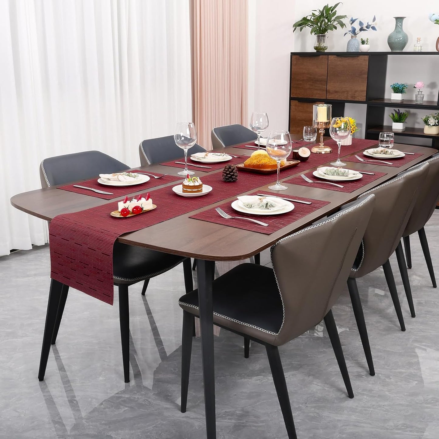 Myir JUN Table Runner, Vinyl Table Runner Indoor Arbitrarily Cropped Runner for Table Heatproof for Home Party (Red, 12 x 94 inch)