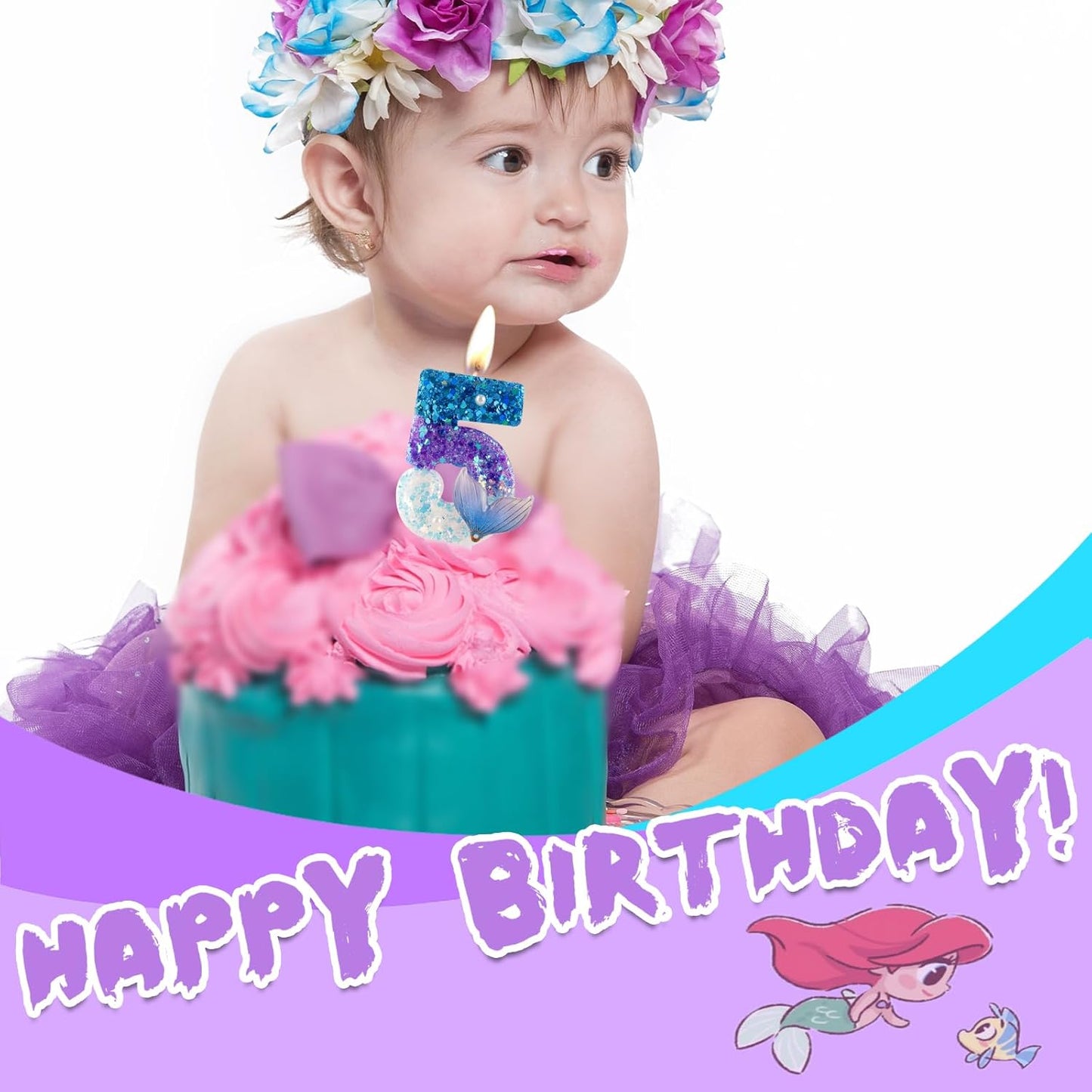 Sparkler 6 Birthday Number Candles,Blue Purple Pearls Mermaid Tail Number Birthday Candles for Girls Women Birthday Cakes Mermaid Themed Birthday Decorations Party Favors Number 6 Candle Cake Topper