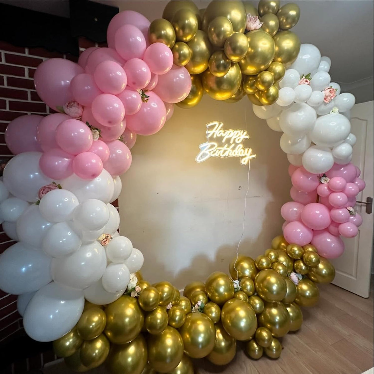 Paready Pink Gold White Balloons Set, 60 Pcs Metallic Gold Pink Balloons, 12 Inch Dusty Pastel Pink White Confetti Balloon For Boho Birthday Bridal Shower Bachelorette Party Supplies
