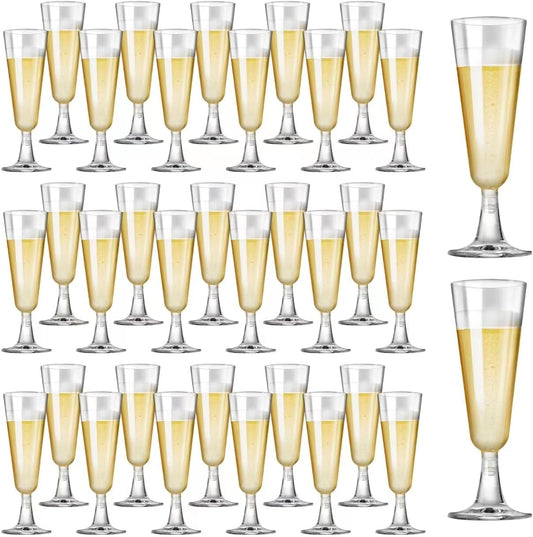 SUREHOME Plastic Champagne Flutes 40 Pack Disposable Champagne Glasses 5oz Clear Plastic Mimosa Glasses Wedding Cocktail Cups Bulk for New Years Eve Party Supplies 2025 Engagement Birthday Decorations