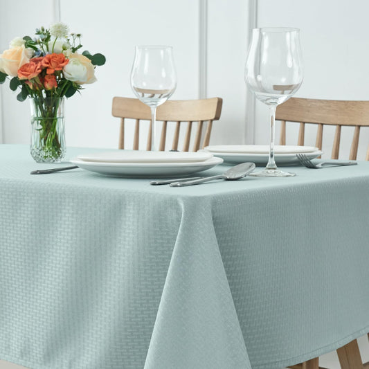 maxmill Weaved Texture Tablecloth Water Resistance Antiwrinkle Spillproof Soft Washable Table Cloth for Dining Room, Buffet Banquet Parties Holiday Dinner, Rectangular 60 x 108 Inch, Dusty Blue