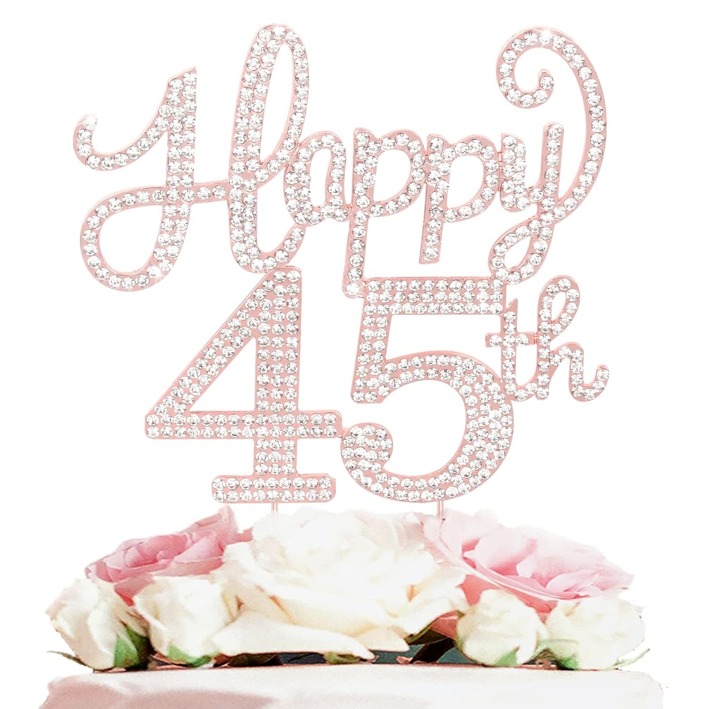 LASKYER Happy 45th Birthday Rose Gold Rhinestone Cake Topper - 45th Birthday/Anniversary,Cheers to 45 Years Old Bday Party Metal Sparkly Centerpieces Decorations.