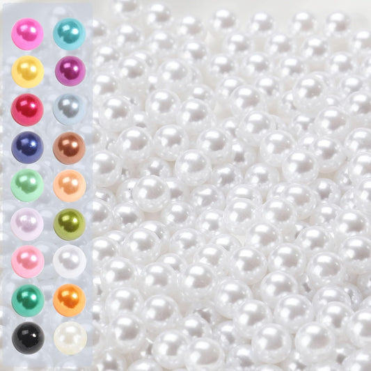 980pcs Undrilled Holeless ABS Faux Pearl Beads for Vase fillers, No Hole Round Pearls for Cosmetic Boxes, DIY Parts, Table Scatter, Wedding, Birthday Party Home Decorating (White, 8mm)