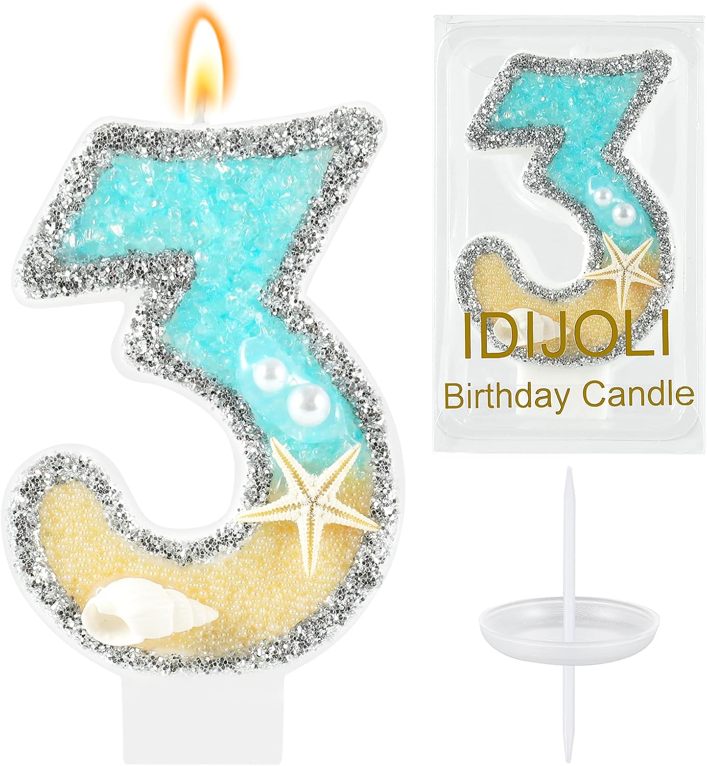 Beach Birthday Candle Starfish Number 3 Candles 3rd Cake Candle Blue Birthday Cake Topper Cupcake Decorations Party Decor Anniversary Celebrations Supplies Favors