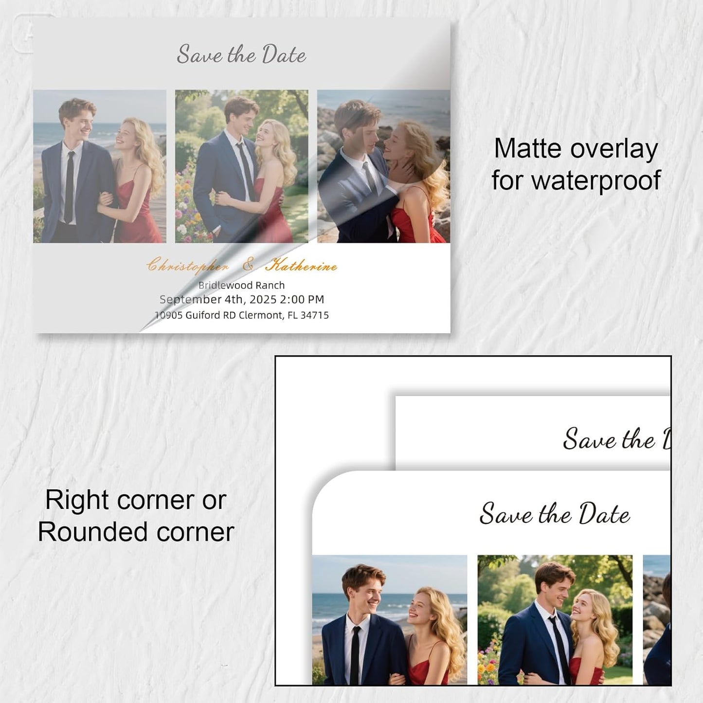 Personalized Save the Date Wedding Invitation Card with Photo 4x6inch 350GSM Papers and Envelopes, Custom Thank You card for Weddings, Birthdays and Parties, 50pcs or more (Horizontal with 3 Photos)
