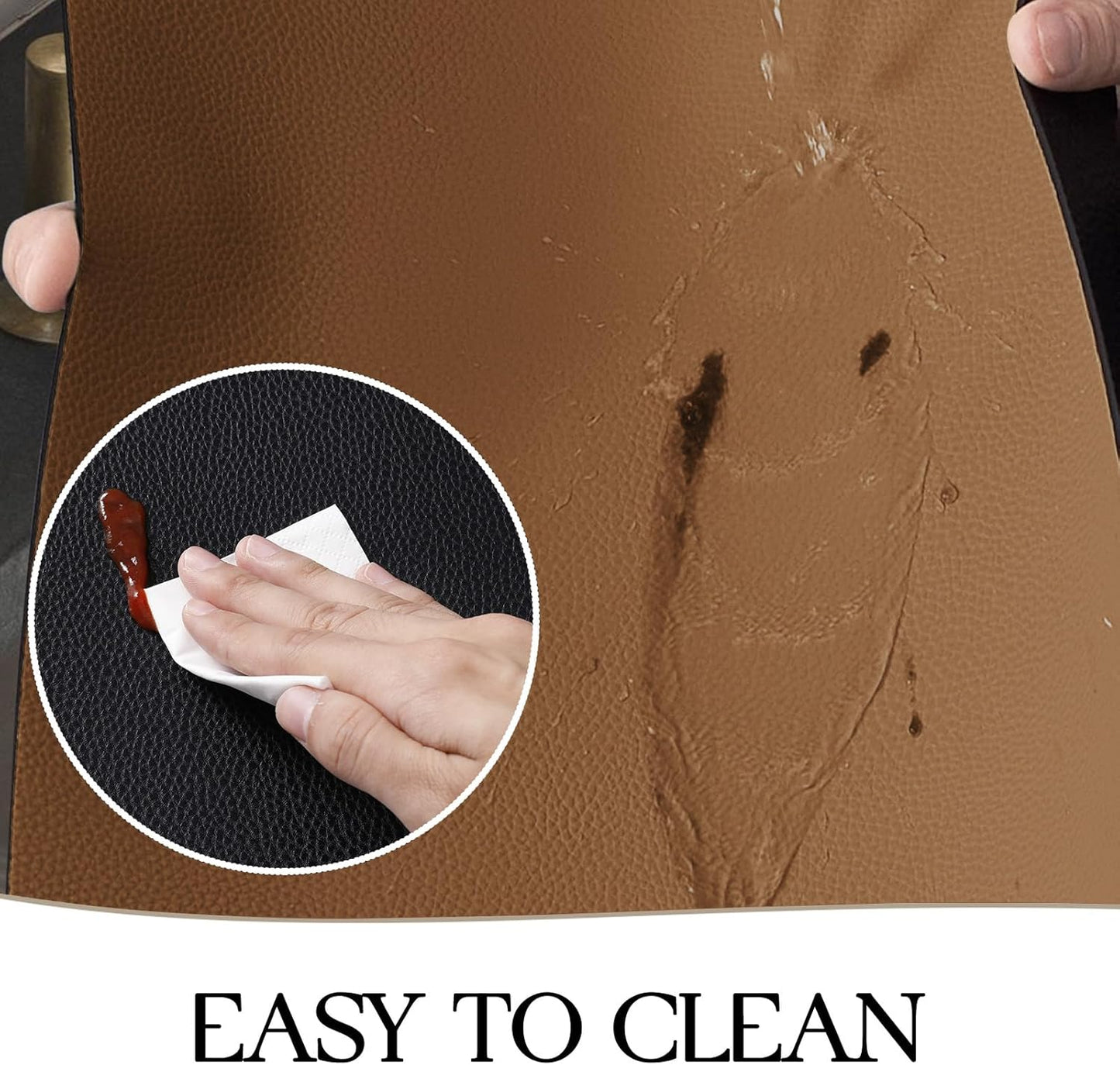 MOSAYT Vinyl Placemats Set of 6, Heat Resistant Place Mats 100% Waterproof Washable & Wipeable Faux Leather Reversible Table Mats for Kitchen Dining Party Indoor Outdoor, 12" x 17", Black/Brown