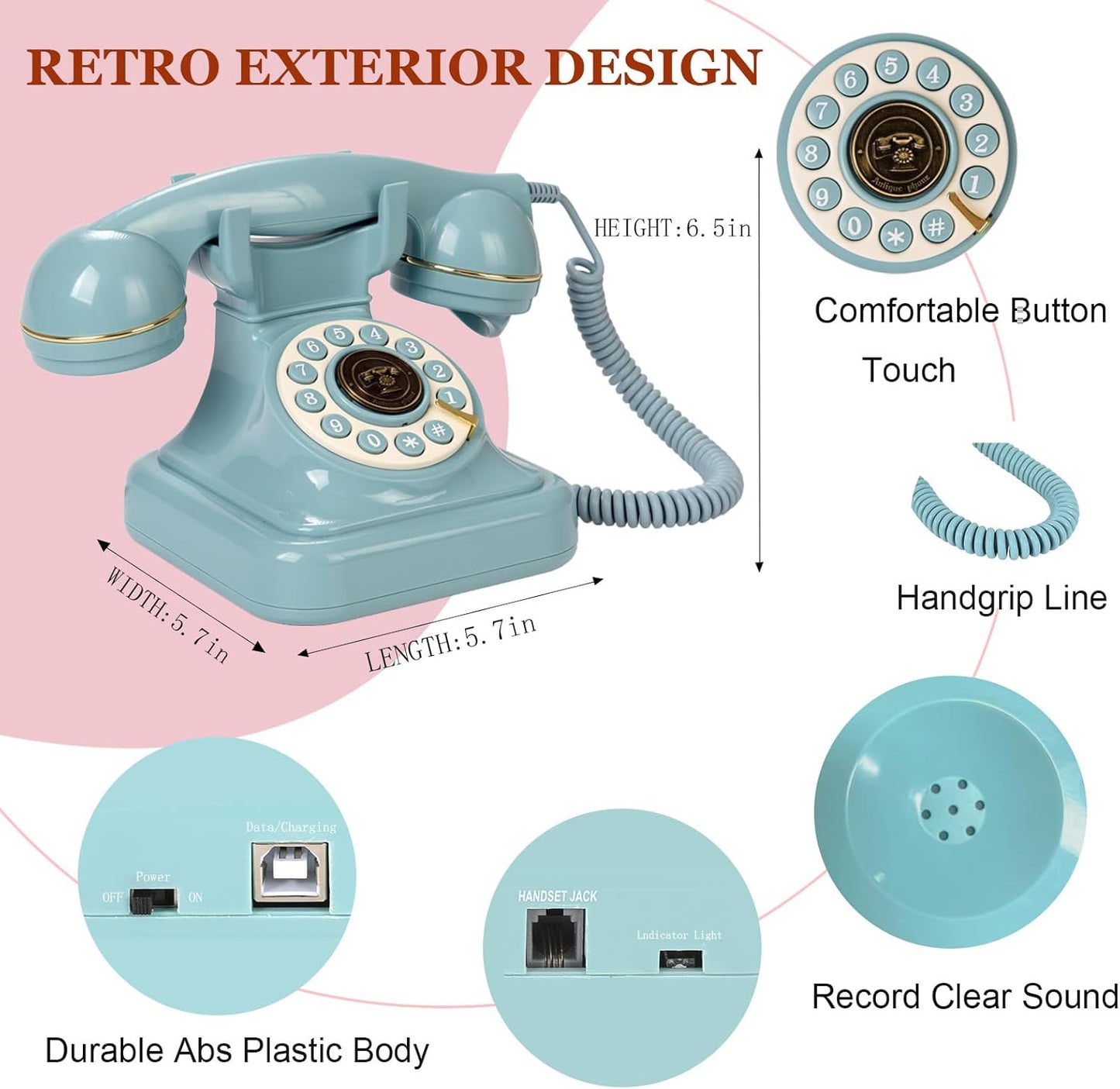 Audio Guest Book Wedding Phone, Retro Audio Phone Guestbook with Clear Voice Recording for Wedding Reception, Bridal Shower, Birthday, Baby Shower, Anniversary, Engagement (Blue)