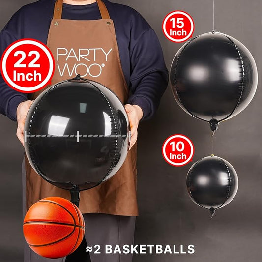 PartyWoo Black Foil Balloons 20pcs Different Sizes Pack of 22 15 10 Inch Large Round Foil 4D Inflatable Mirror Ball Mylar Balloons for Halloween Graduation Birthday Retirement Party Decorations