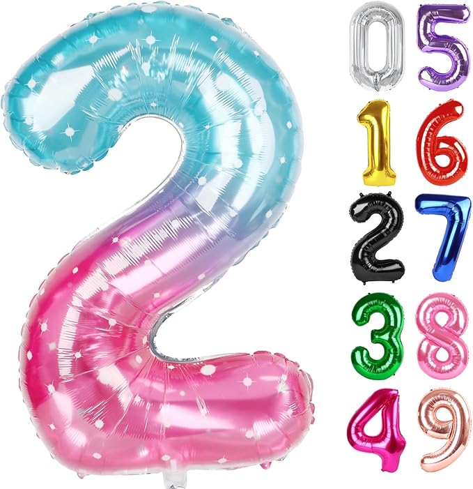 Starry Sky Number 2 Balloon 40 Inch, 2nd Birthday Decoration for Toddlers Girls Boys, Sparkling 2 Number Balloon Party Decor